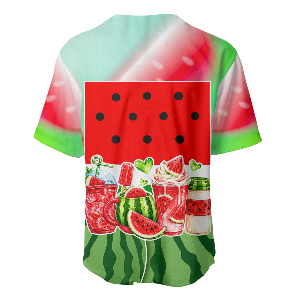 Summer Vibes Watermelon Baseball Jersey Drinks And Fruit - Vibrant Watercolor Style - Tropical Vacation Art