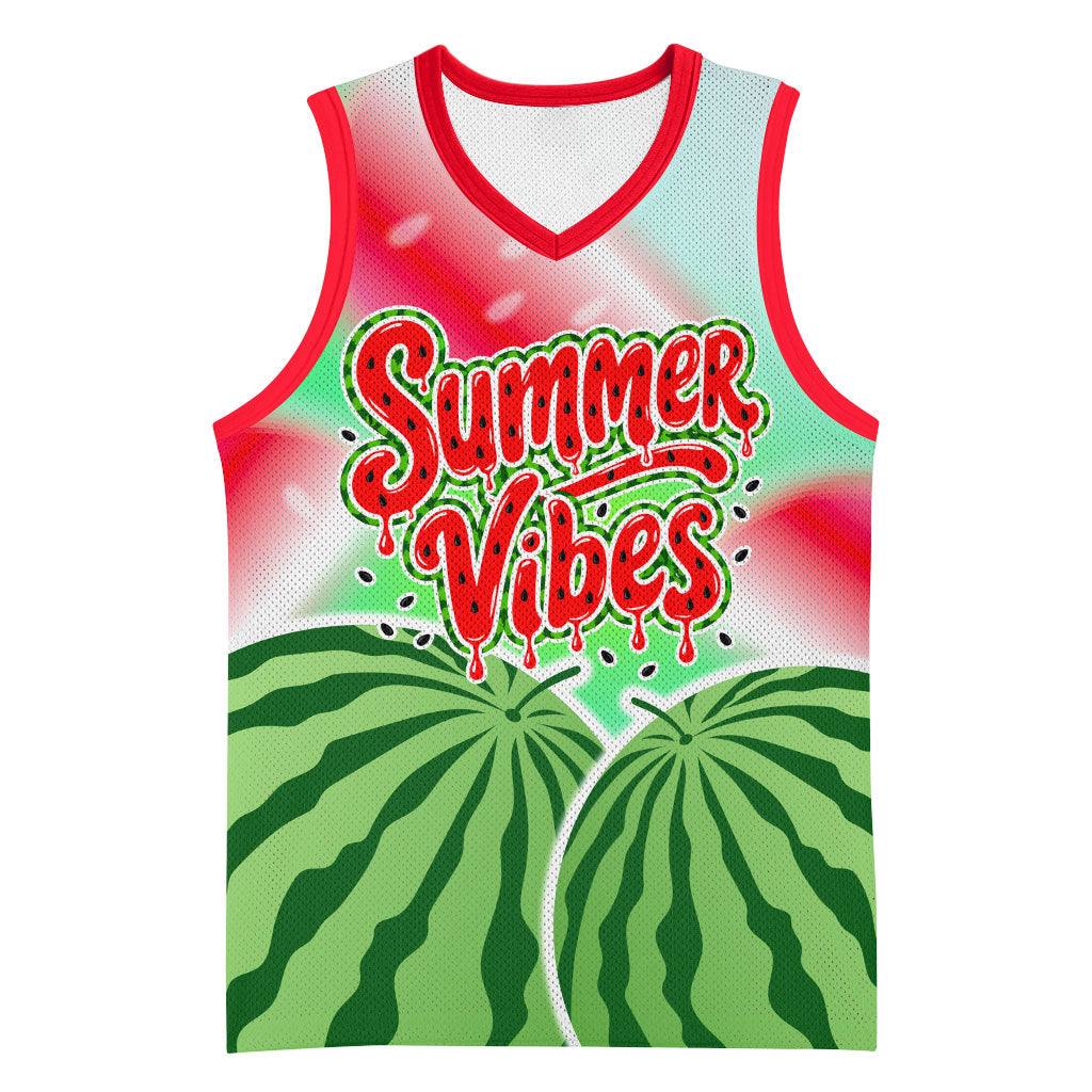 Summer Vibes Watermelon Basketball Jersey Drinks And Fruit - Vibrant Watercolor Style - Tropical Vacation Art