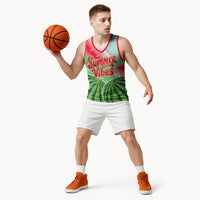 Summer Vibes Watermelon Basketball Jersey Drinks And Fruit - Vibrant Watercolor Style - Tropical Vacation Art