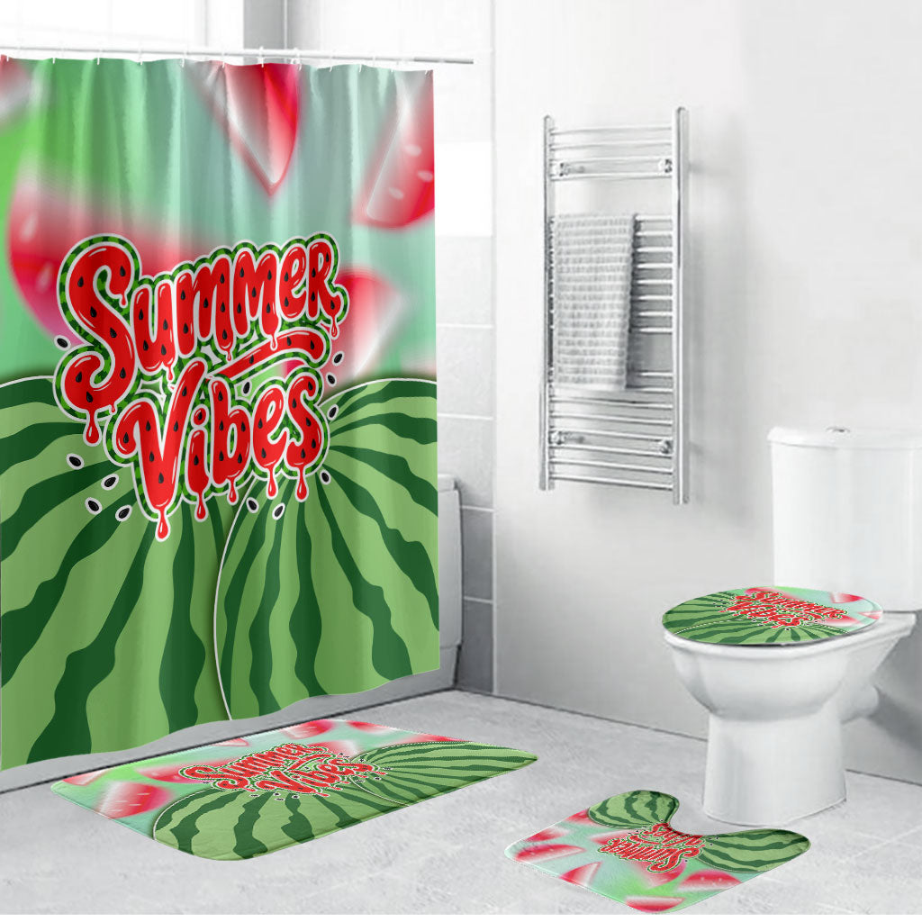 Summer Vibes Watermelon Bathroom Set Drinks And Fruit - Vibrant Watercolor Style - Tropical Vacation Art