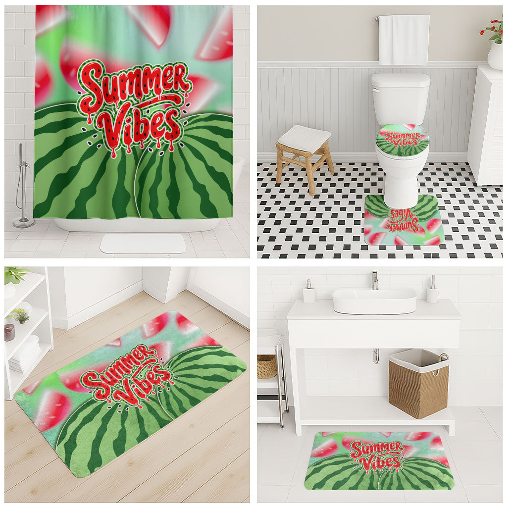 Summer Vibes Watermelon Bathroom Set Drinks And Fruit - Vibrant Watercolor Style - Tropical Vacation Art