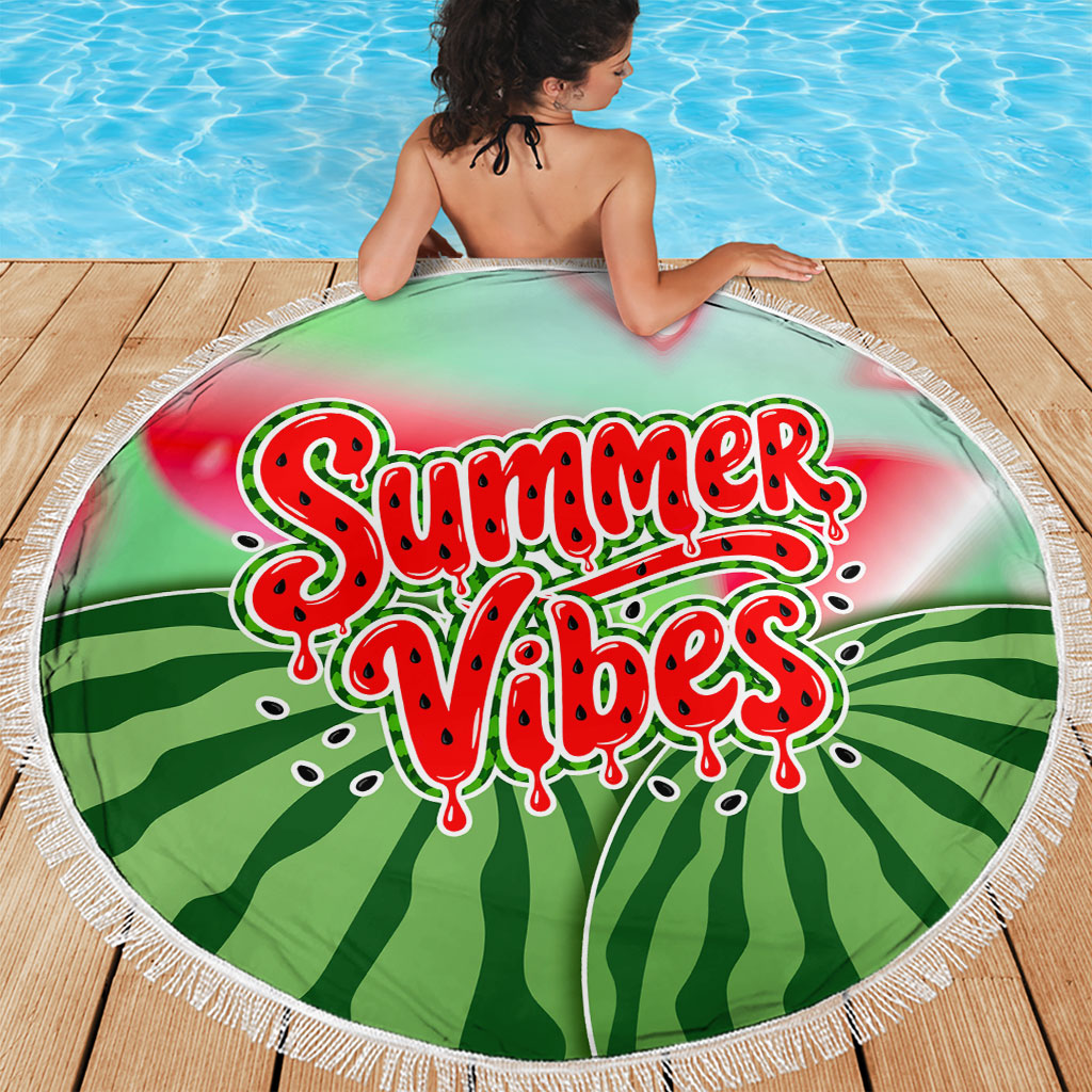 Summer Vibes Watermelon Beach Blanket Drinks And Fruit - Vibrant Watercolor Style - Tropical Vacation Art