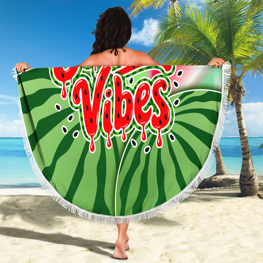 Summer Vibes Watermelon Beach Blanket Drinks And Fruit - Vibrant Watercolor Style - Tropical Vacation Art