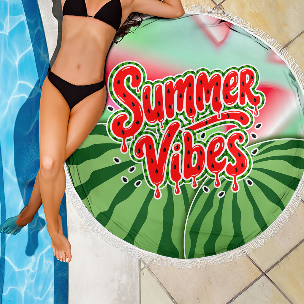 Summer Vibes Watermelon Beach Blanket Drinks And Fruit - Vibrant Watercolor Style - Tropical Vacation Art