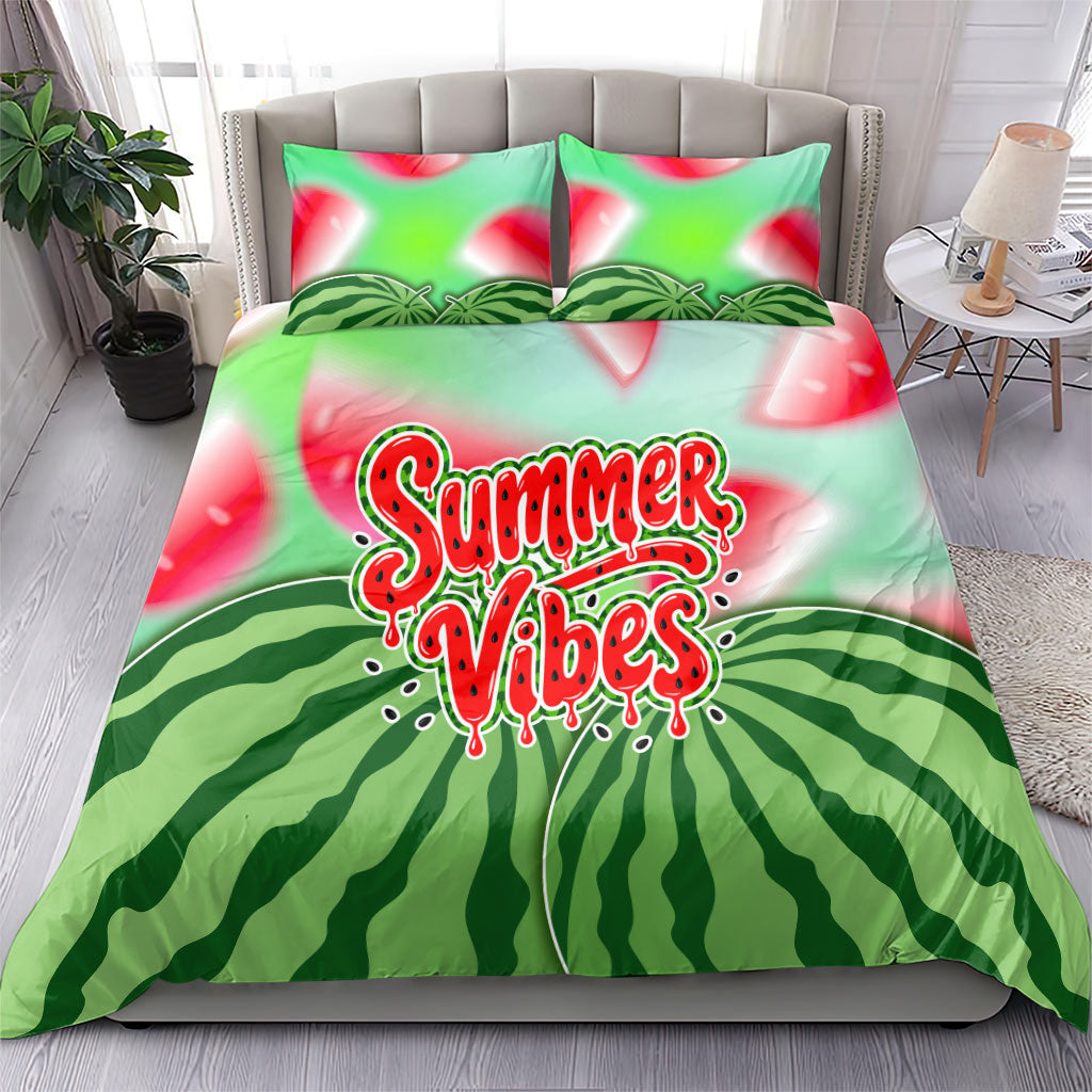 Summer Vibes Watermelon Bedding Set Drinks And Fruit - Vibrant Watercolor Style - Tropical Vacation Art
