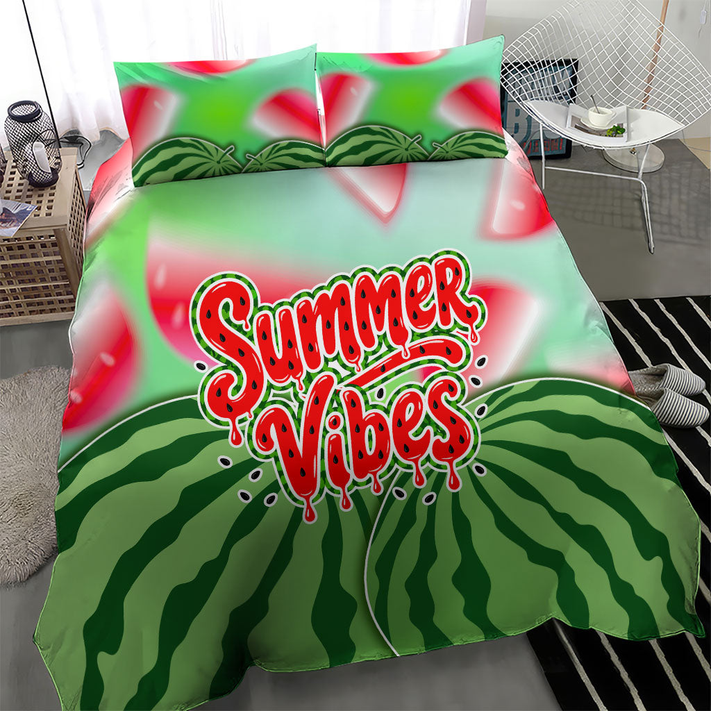 Summer Vibes Watermelon Bedding Set Drinks And Fruit - Vibrant Watercolor Style - Tropical Vacation Art
