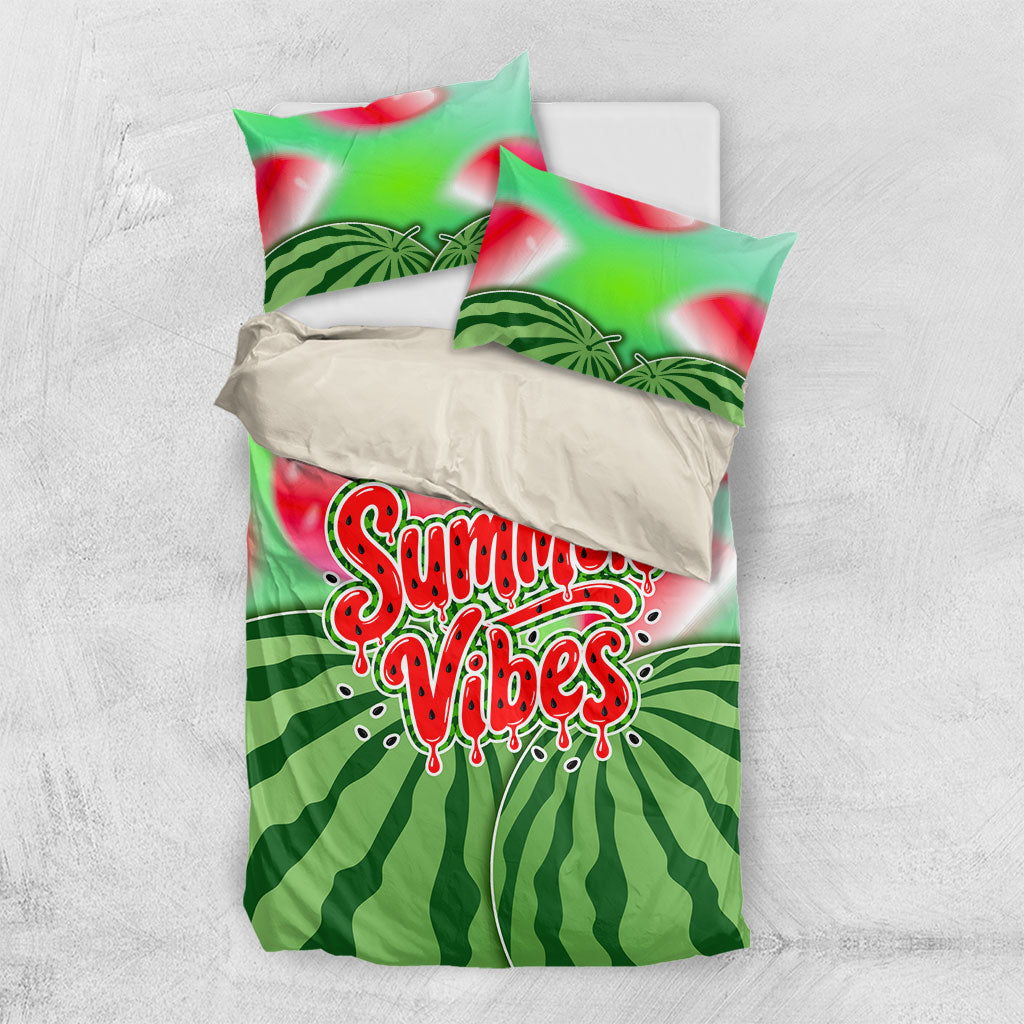 Summer Vibes Watermelon Bedding Set Drinks And Fruit - Vibrant Watercolor Style - Tropical Vacation Art