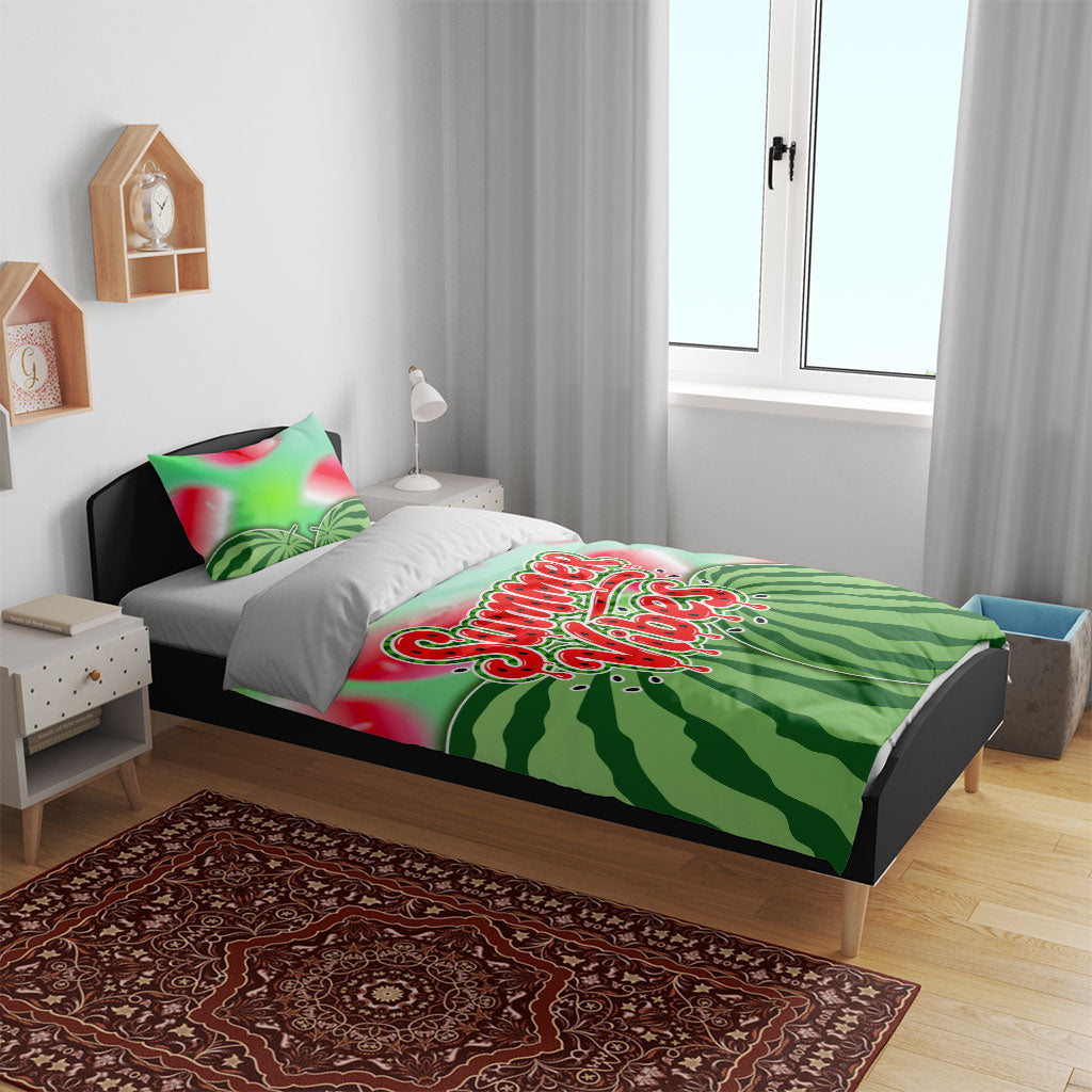Summer Vibes Watermelon Bedding Set Drinks And Fruit - Vibrant Watercolor Style - Tropical Vacation Art