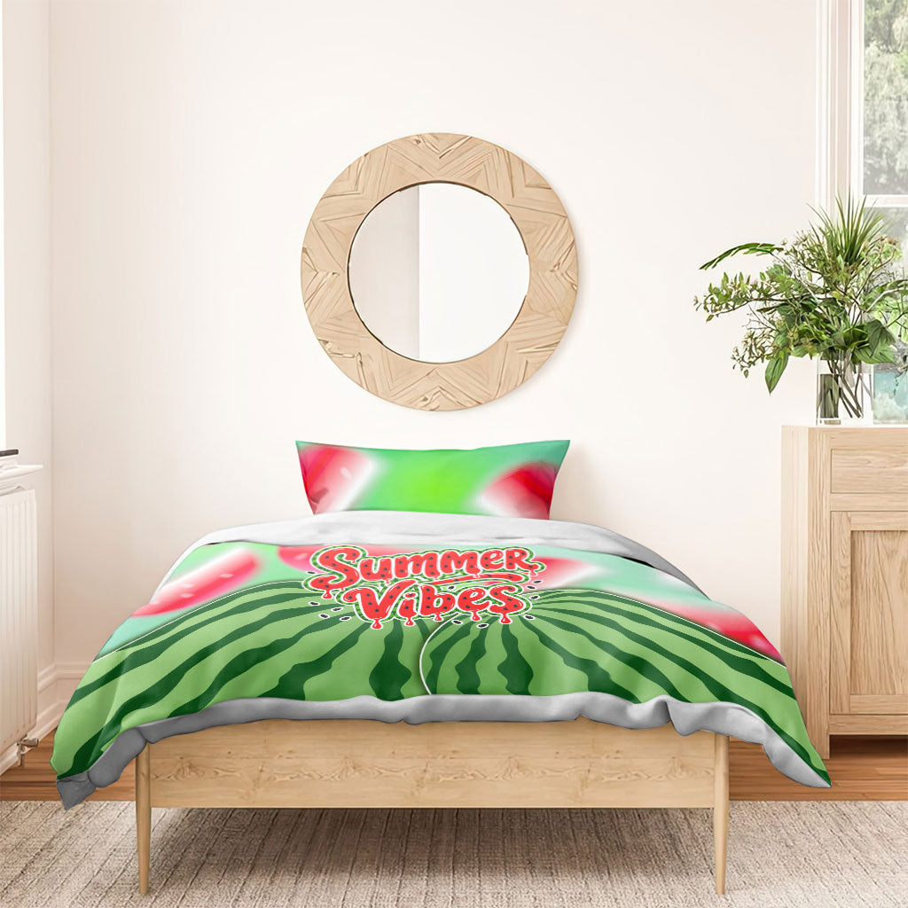 Summer Vibes Watermelon Bedding Set Drinks And Fruit - Vibrant Watercolor Style - Tropical Vacation Art