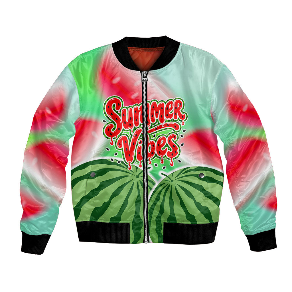 Summer Vibes Watermelon Bomber Jacket Drinks And Fruit - Vibrant Watercolor Style - Tropical Vacation Art