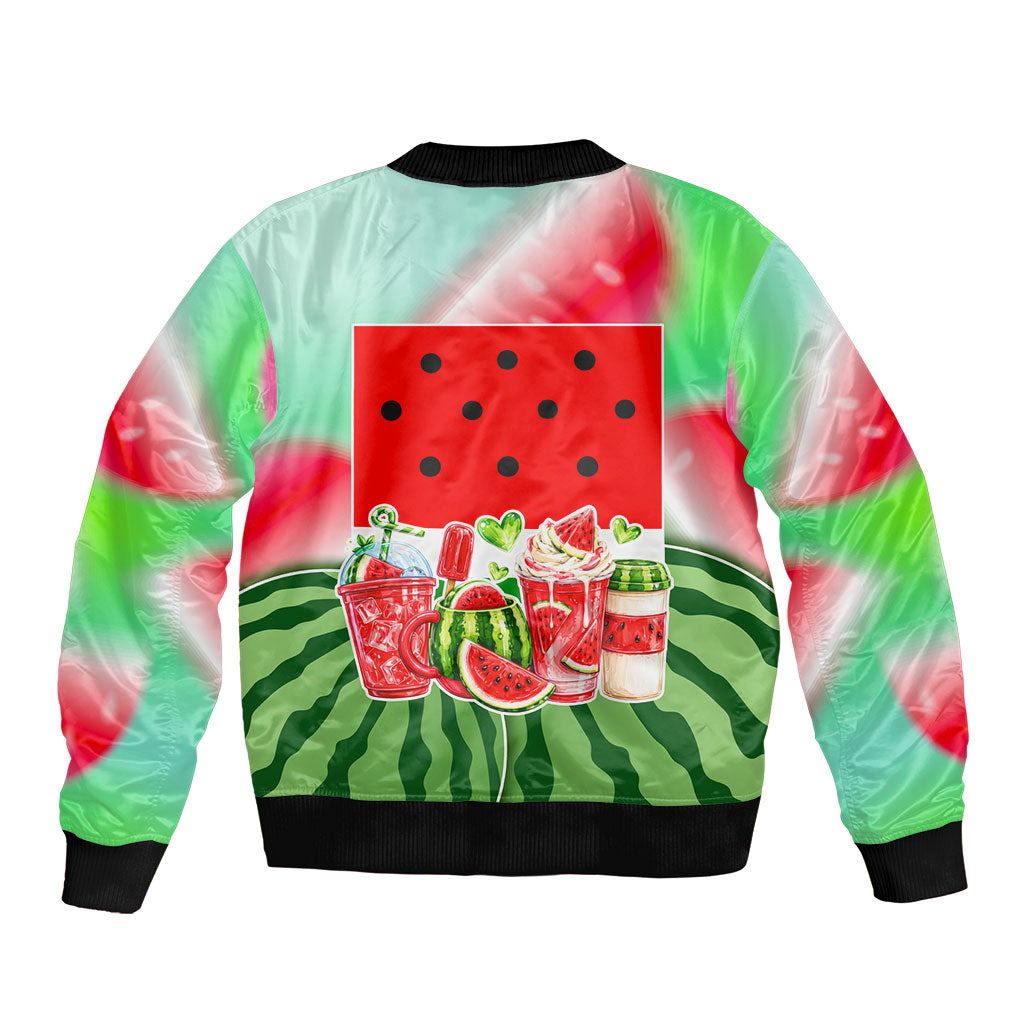 Summer Vibes Watermelon Bomber Jacket Drinks And Fruit - Vibrant Watercolor Style - Tropical Vacation Art