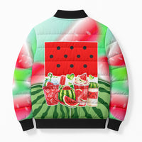 Summer Vibes Watermelon Bomber Puffer Jacket Drinks And Fruit - Vibrant Watercolor Style - Tropical Vacation Art