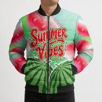 Summer Vibes Watermelon Bomber Puffer Jacket Drinks And Fruit - Vibrant Watercolor Style - Tropical Vacation Art