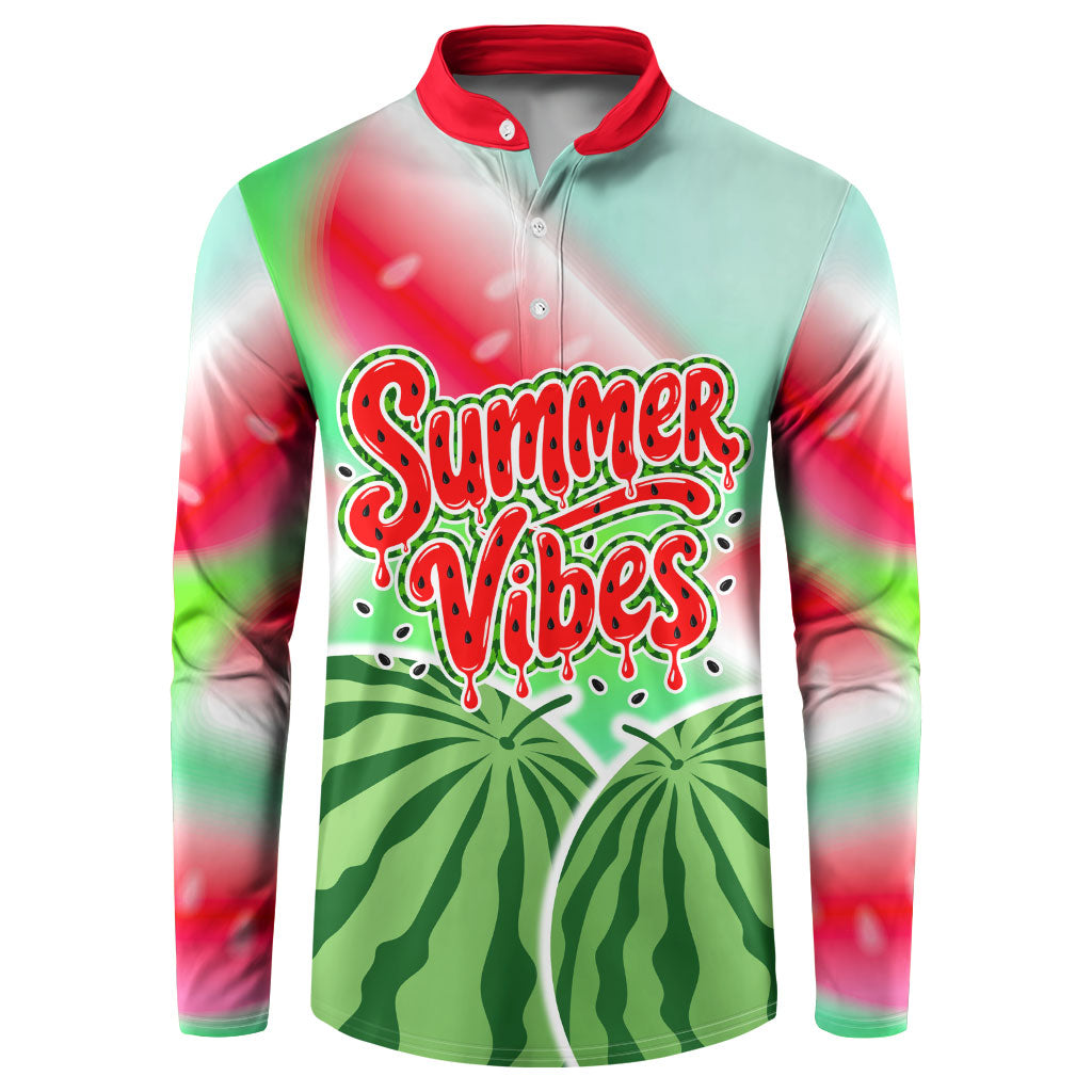 Summer Vibes Watermelon Button Sweatshirt Drinks And Fruit - Vibrant Watercolor Style - Tropical Vacation Art