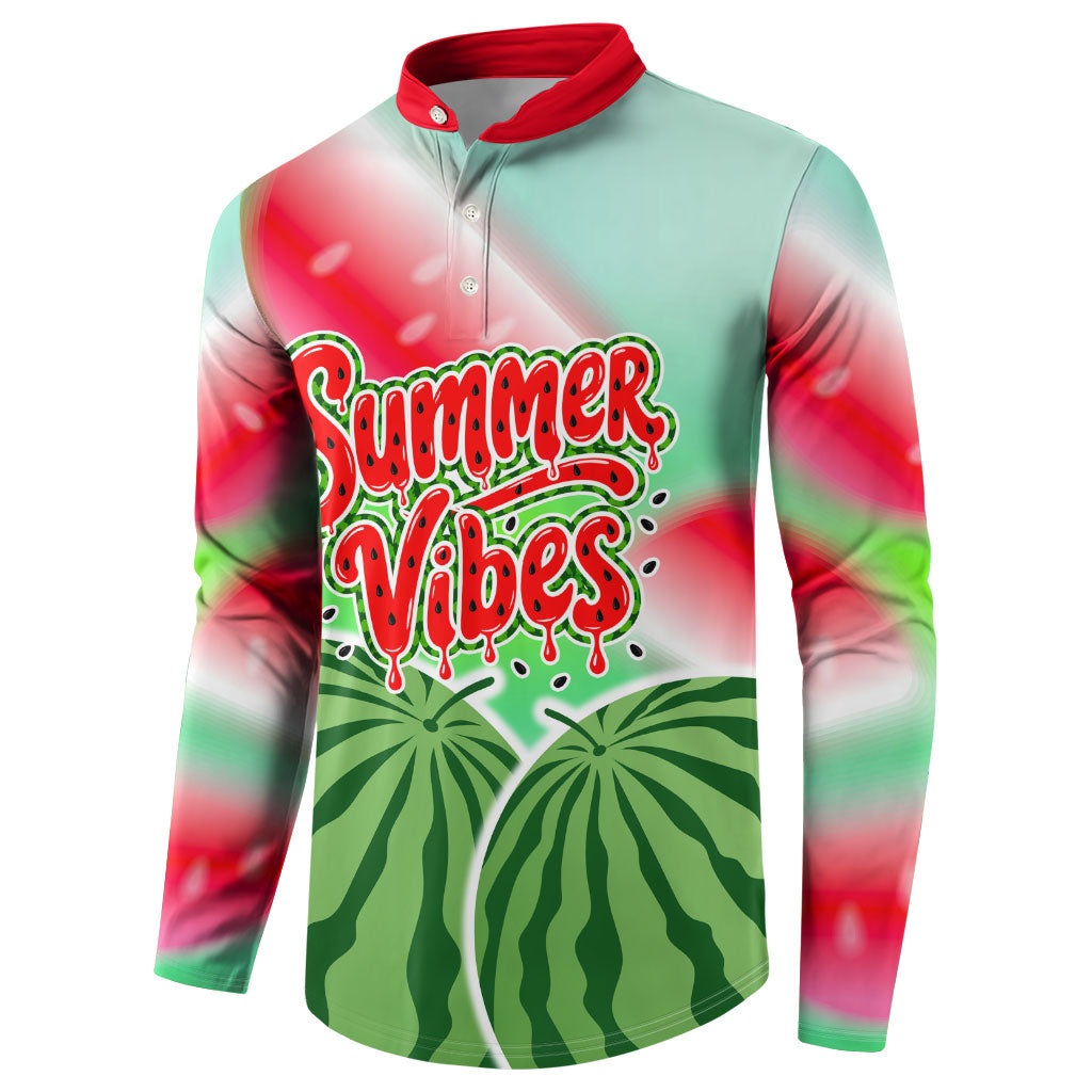 Summer Vibes Watermelon Button Sweatshirt Drinks And Fruit - Vibrant Watercolor Style - Tropical Vacation Art