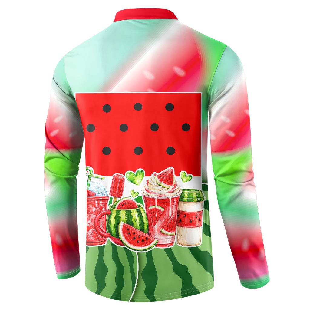 Summer Vibes Watermelon Button Sweatshirt Drinks And Fruit - Vibrant Watercolor Style - Tropical Vacation Art