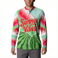 Summer Vibes Watermelon Button Sweatshirt Drinks And Fruit - Vibrant Watercolor Style - Tropical Vacation Art
