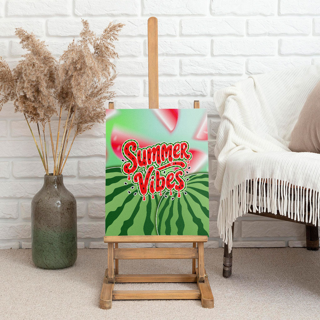 Summer Vibes Watermelon Canvas Wall Art Drinks And Fruit - Vibrant Watercolor Style - Tropical Vacation Art