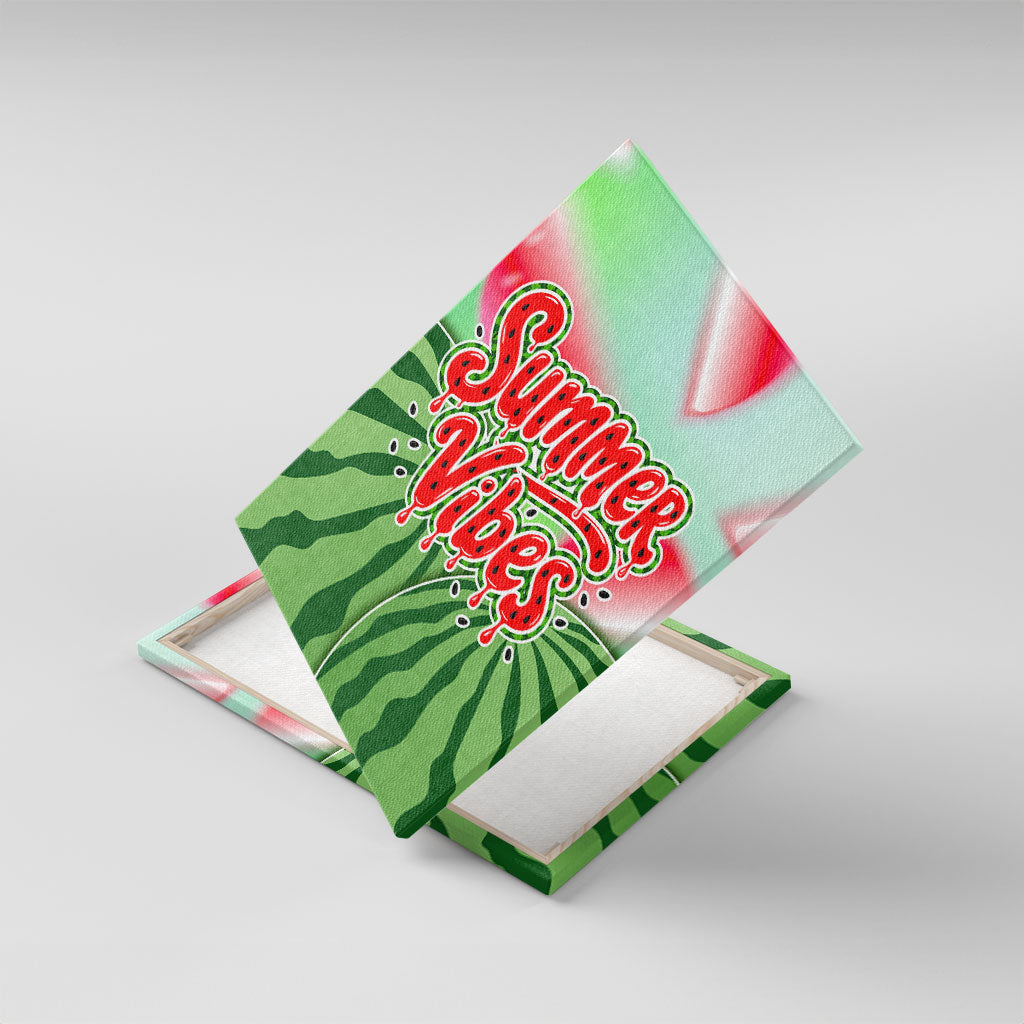 Summer Vibes Watermelon Canvas Wall Art Drinks And Fruit - Vibrant Watercolor Style - Tropical Vacation Art