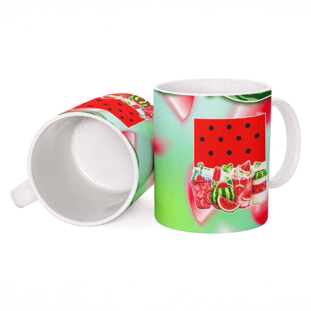 Summer Vibes Watermelon Ceramic Mug Drinks And Fruit - Vibrant Watercolor Style - Tropical Vacation Art