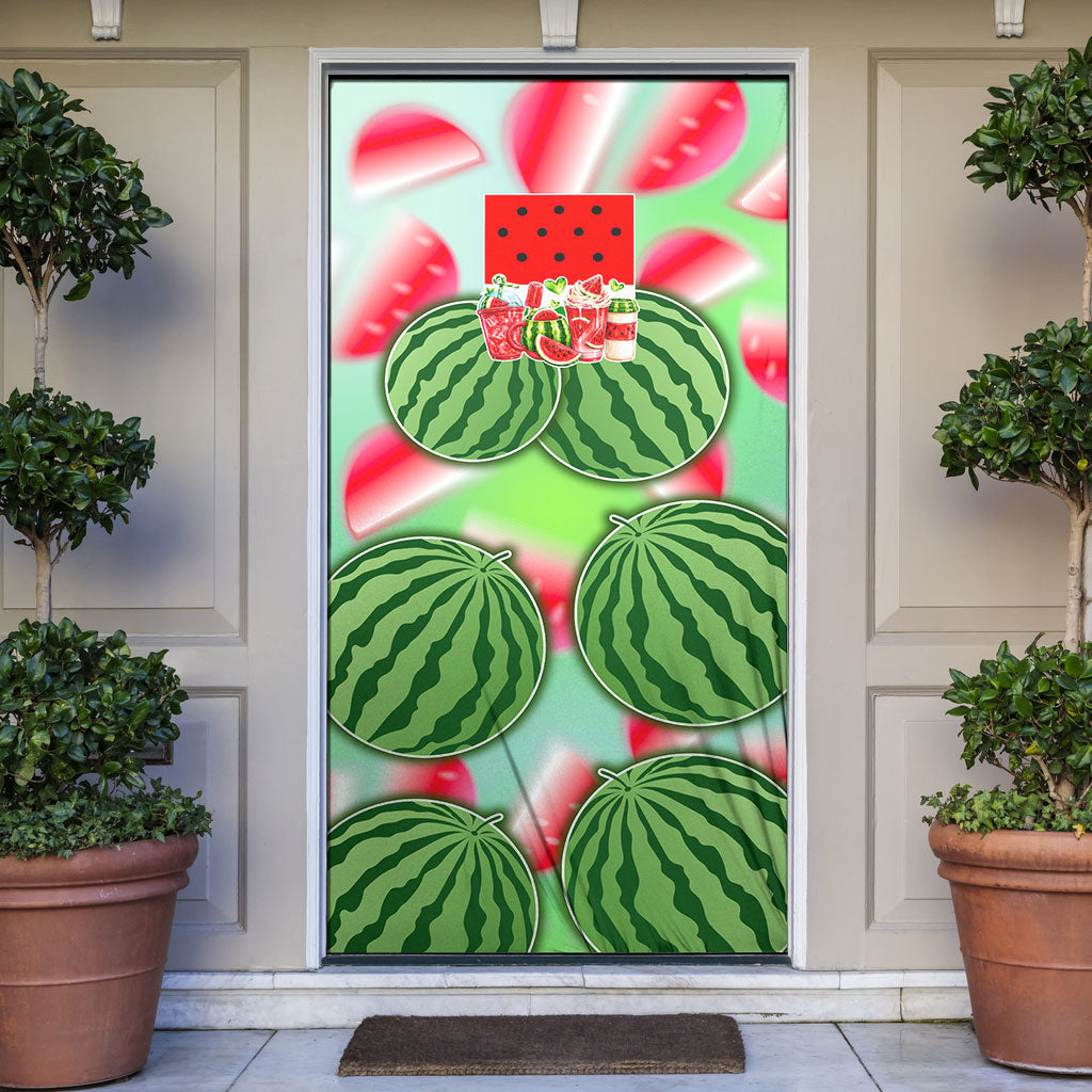 Summer Vibes Watermelon Door Cover Drinks And Fruit - Vibrant Watercolor Style - Tropical Vacation Art