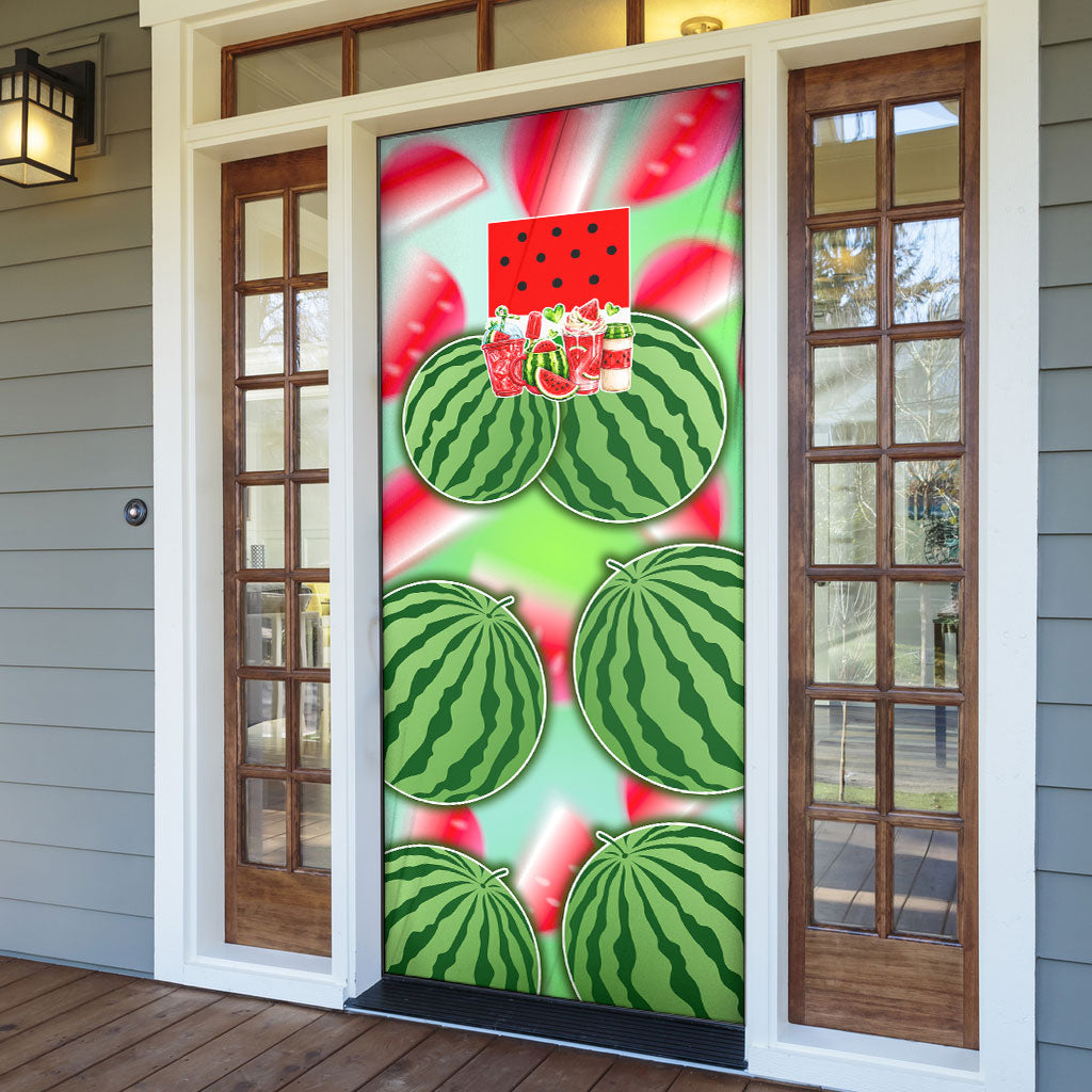 Summer Vibes Watermelon Door Cover Drinks And Fruit - Vibrant Watercolor Style - Tropical Vacation Art