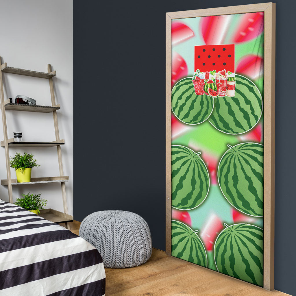 Summer Vibes Watermelon Door Cover Drinks And Fruit - Vibrant Watercolor Style - Tropical Vacation Art