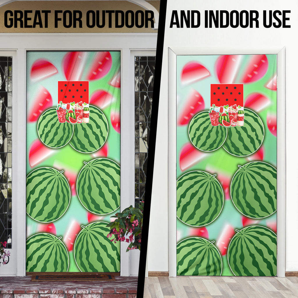 Summer Vibes Watermelon Door Cover Drinks And Fruit - Vibrant Watercolor Style - Tropical Vacation Art