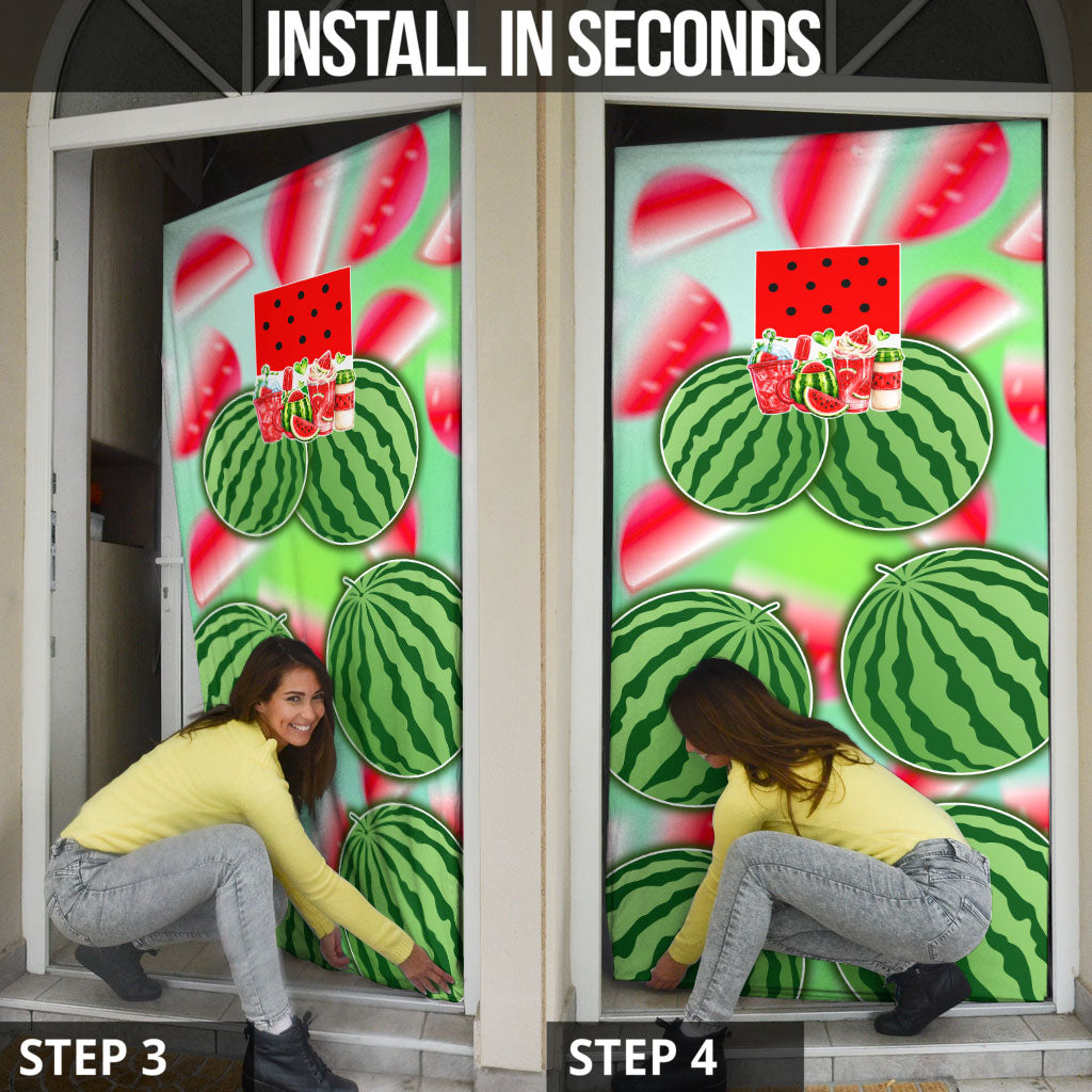 Summer Vibes Watermelon Door Cover Drinks And Fruit - Vibrant Watercolor Style - Tropical Vacation Art