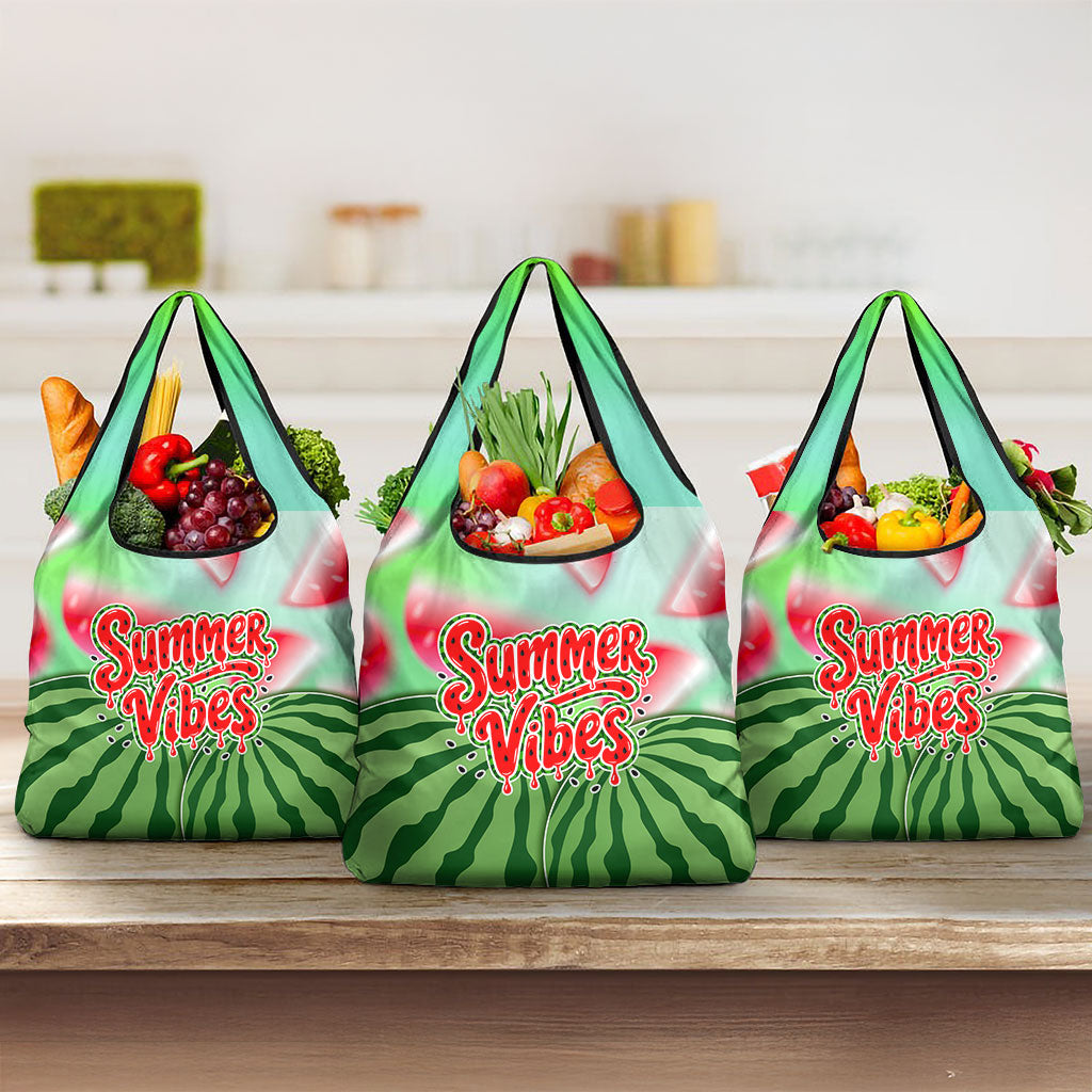 Summer Vibes Watermelon Grocery Bag Drinks And Fruit - Vibrant Watercolor Style - Tropical Vacation Art