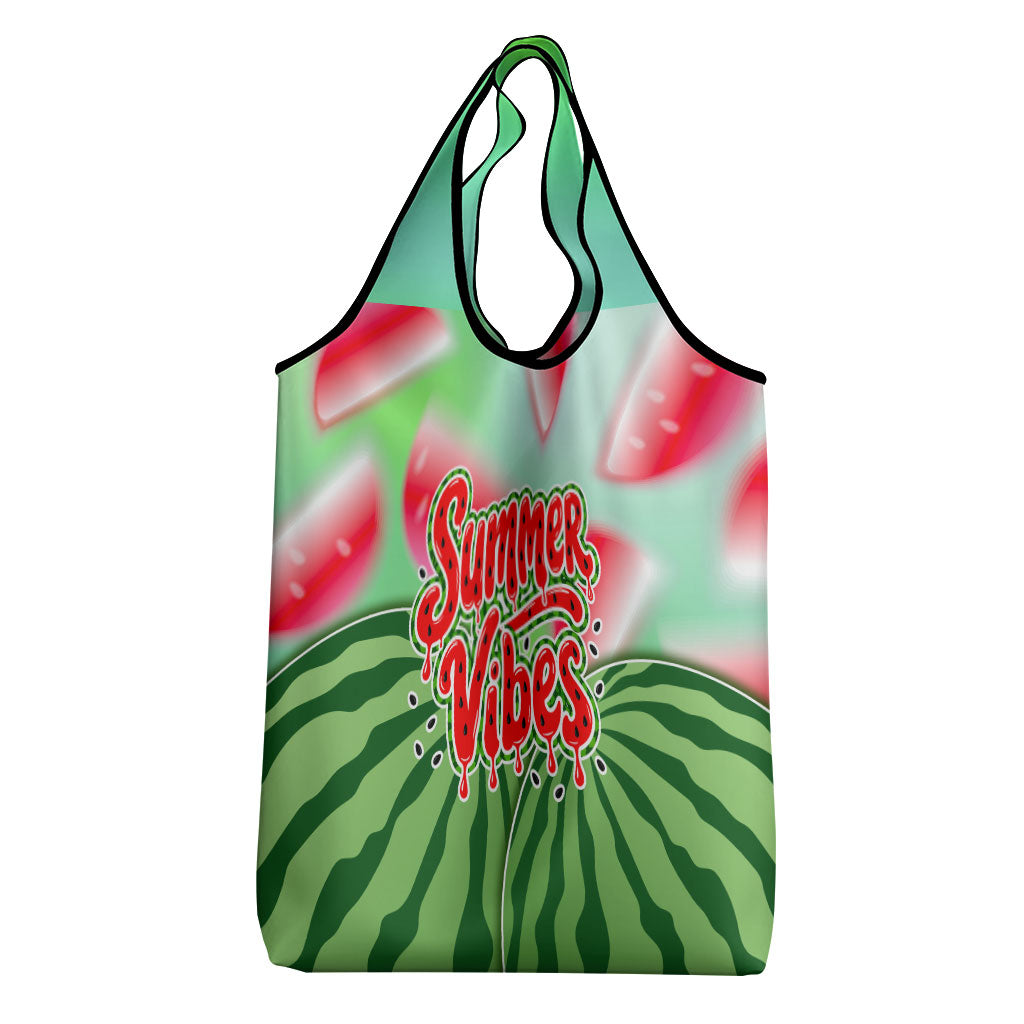 Summer Vibes Watermelon Grocery Bag Drinks And Fruit - Vibrant Watercolor Style - Tropical Vacation Art