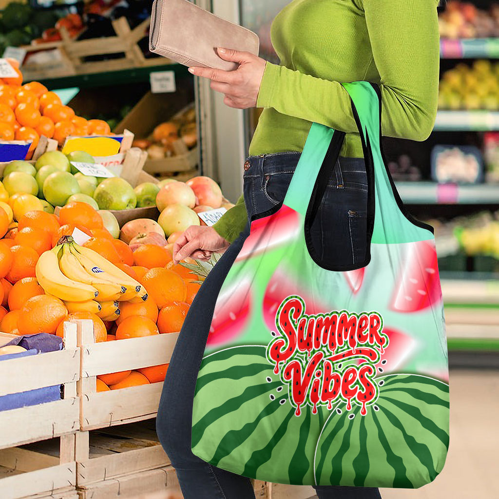 Summer Vibes Watermelon Grocery Bag Drinks And Fruit - Vibrant Watercolor Style - Tropical Vacation Art