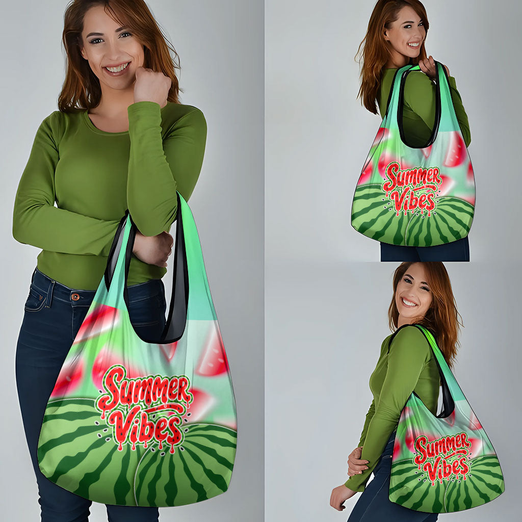 Summer Vibes Watermelon Grocery Bag Drinks And Fruit - Vibrant Watercolor Style - Tropical Vacation Art