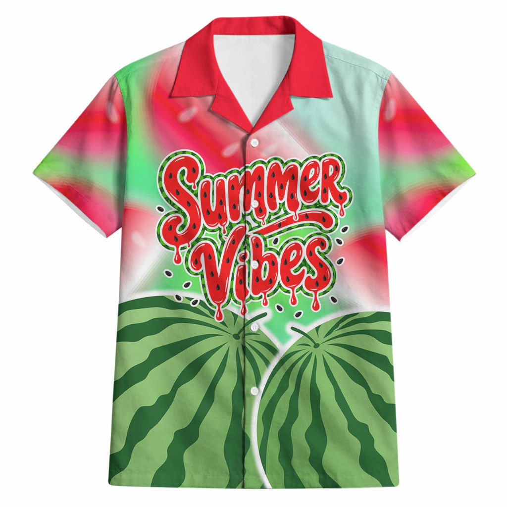 Summer Vibes Watermelon Hawaiian Shirt Drinks And Fruit - Vibrant Watercolor Style - Tropical Vacation Art