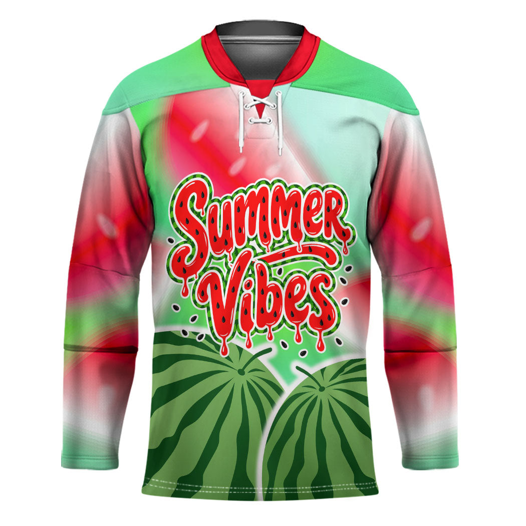 Summer Vibes Watermelon Hockey Jersey Drinks And Fruit - Vibrant Watercolor Style - Tropical Vacation Art