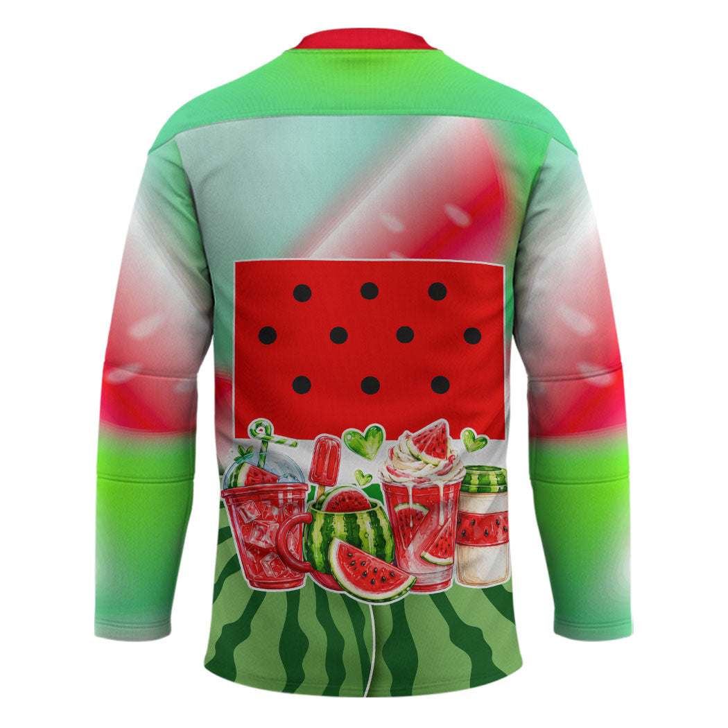 Summer Vibes Watermelon Hockey Jersey Drinks And Fruit - Vibrant Watercolor Style - Tropical Vacation Art
