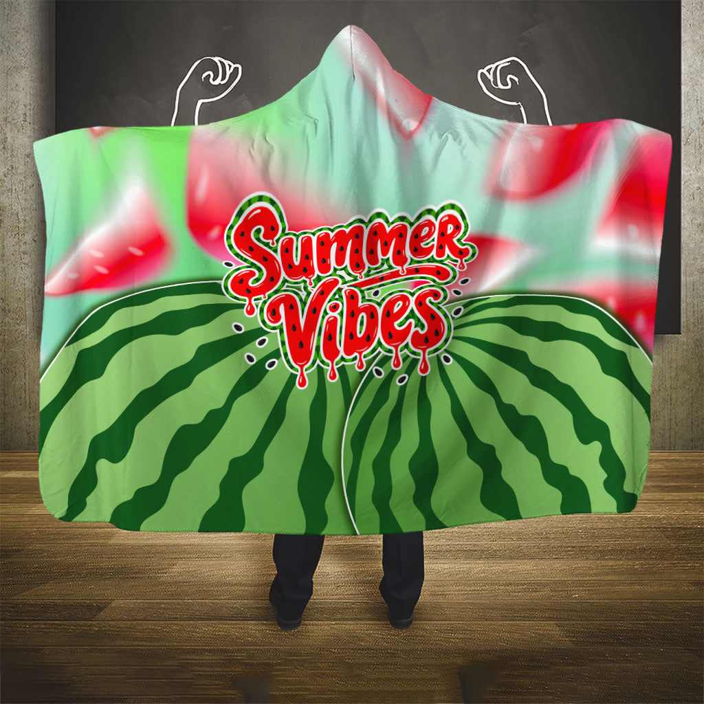 Summer Vibes Watermelon Hooded Blanket Drinks And Fruit - Vibrant Watercolor Style - Tropical Vacation Art