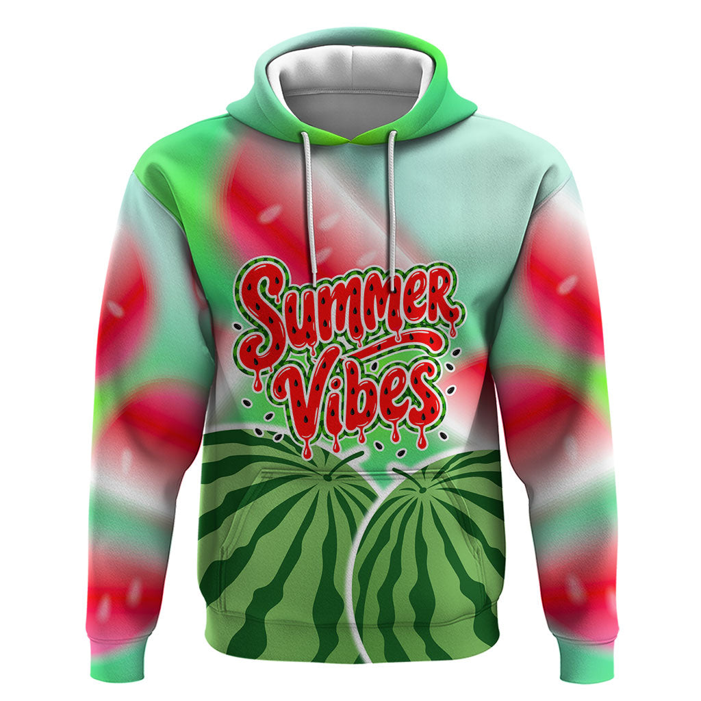Summer Vibes Watermelon Hoodie Drinks And Fruit - Vibrant Watercolor Style - Tropical Vacation Art