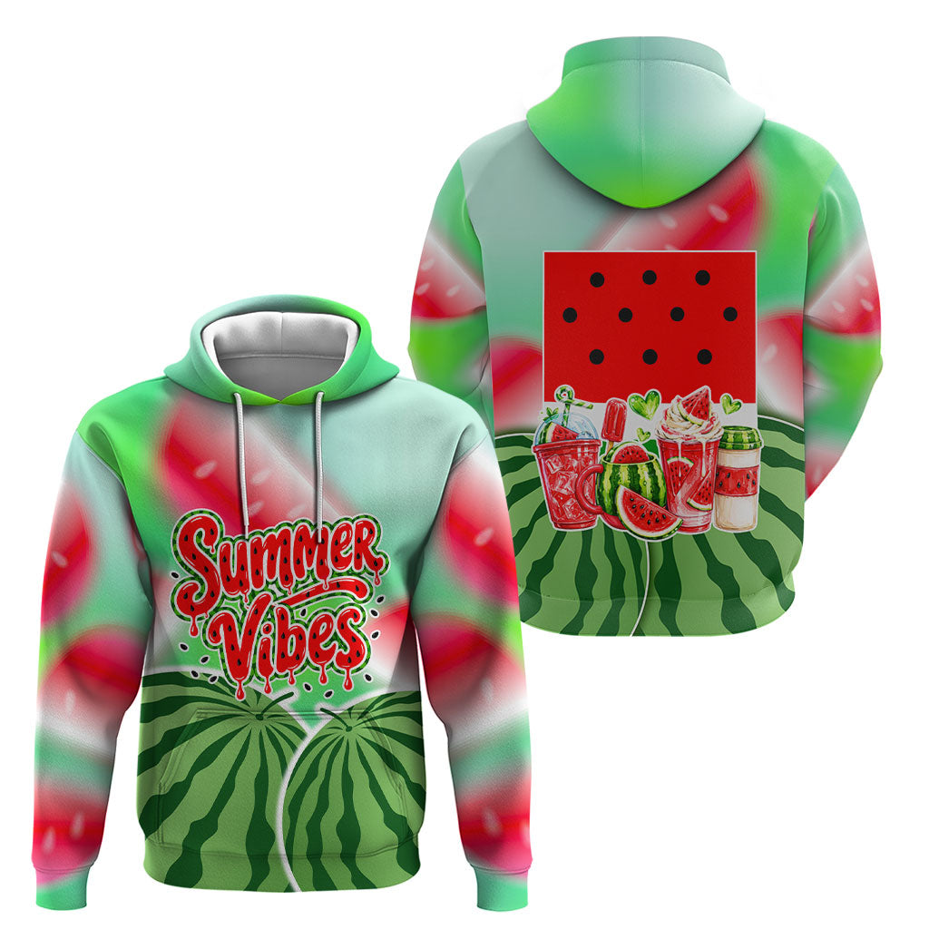 Summer Vibes Watermelon Hoodie Drinks And Fruit - Vibrant Watercolor Style - Tropical Vacation Art