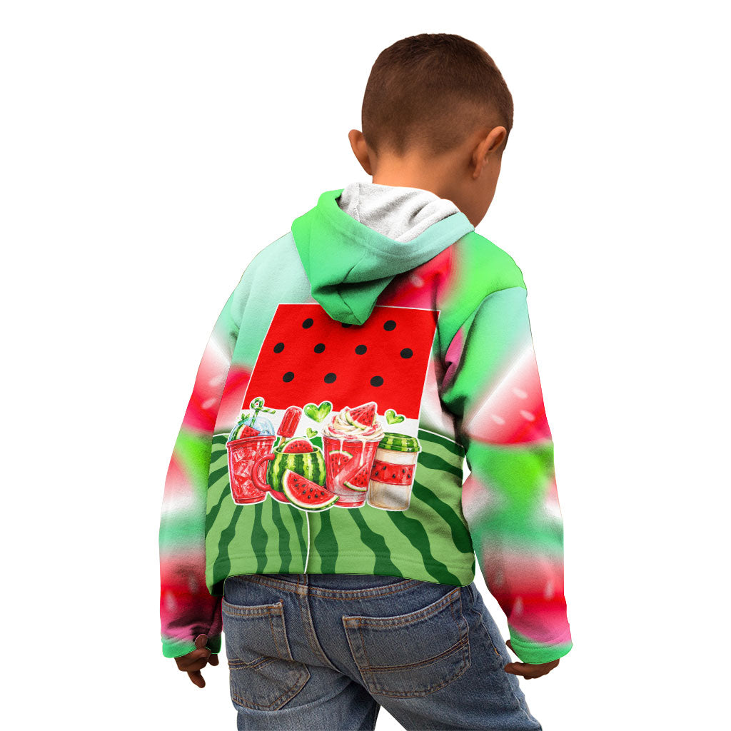 Summer Vibes Watermelon Kid Hoodie Drinks And Fruit - Vibrant Watercolor Style - Tropical Vacation Art