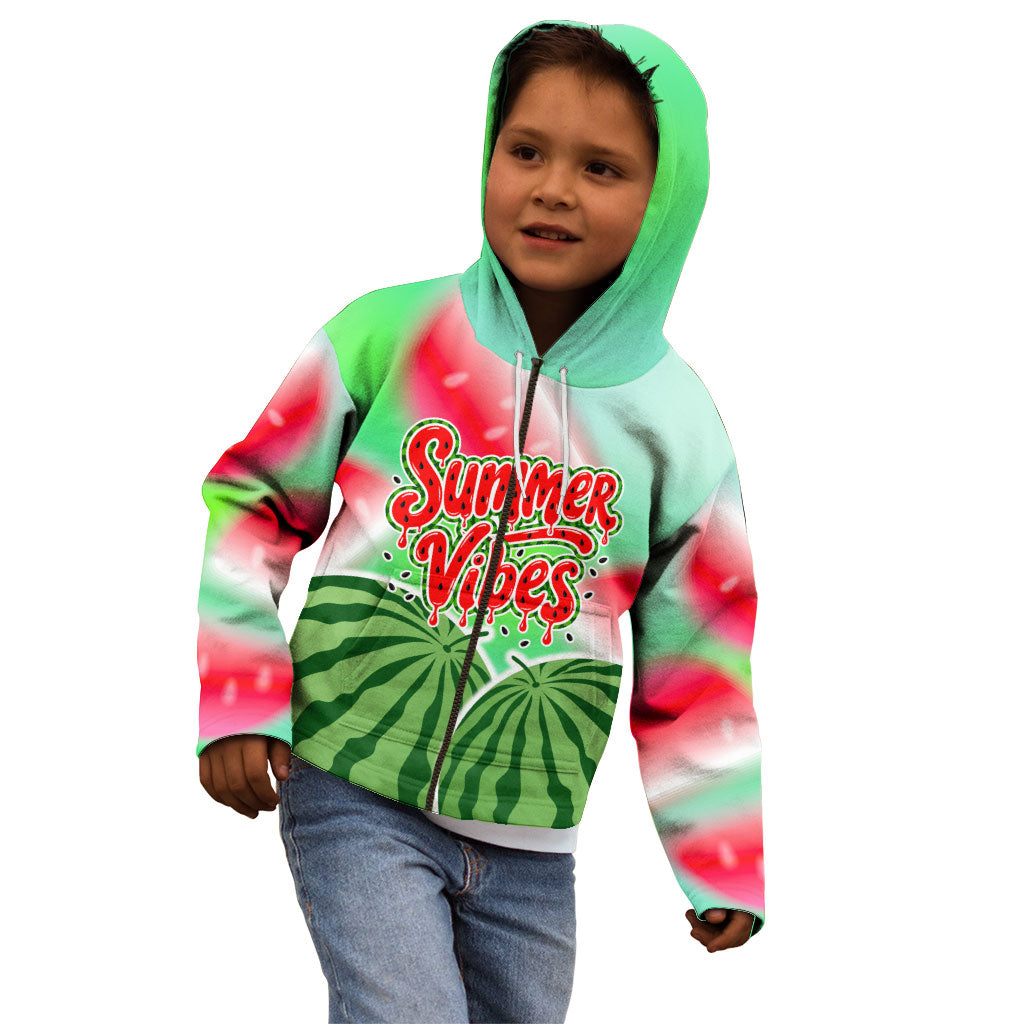 Summer Vibes Watermelon Kid Hoodie Drinks And Fruit - Vibrant Watercolor Style - Tropical Vacation Art