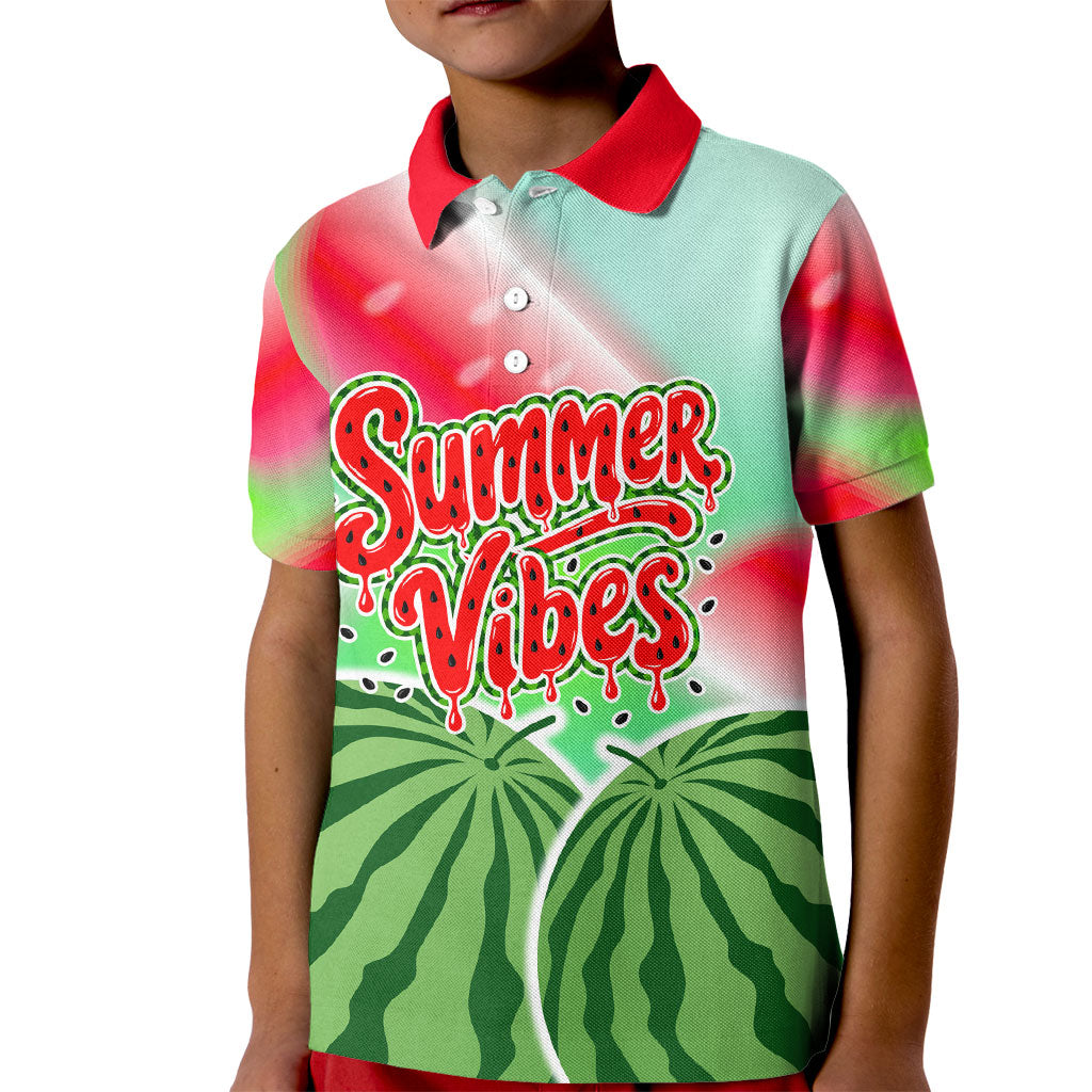 Summer Vibes Watermelon Kid Polo Shirt Drinks And Fruit - Vibrant Watercolor Style - Tropical Vacation Art