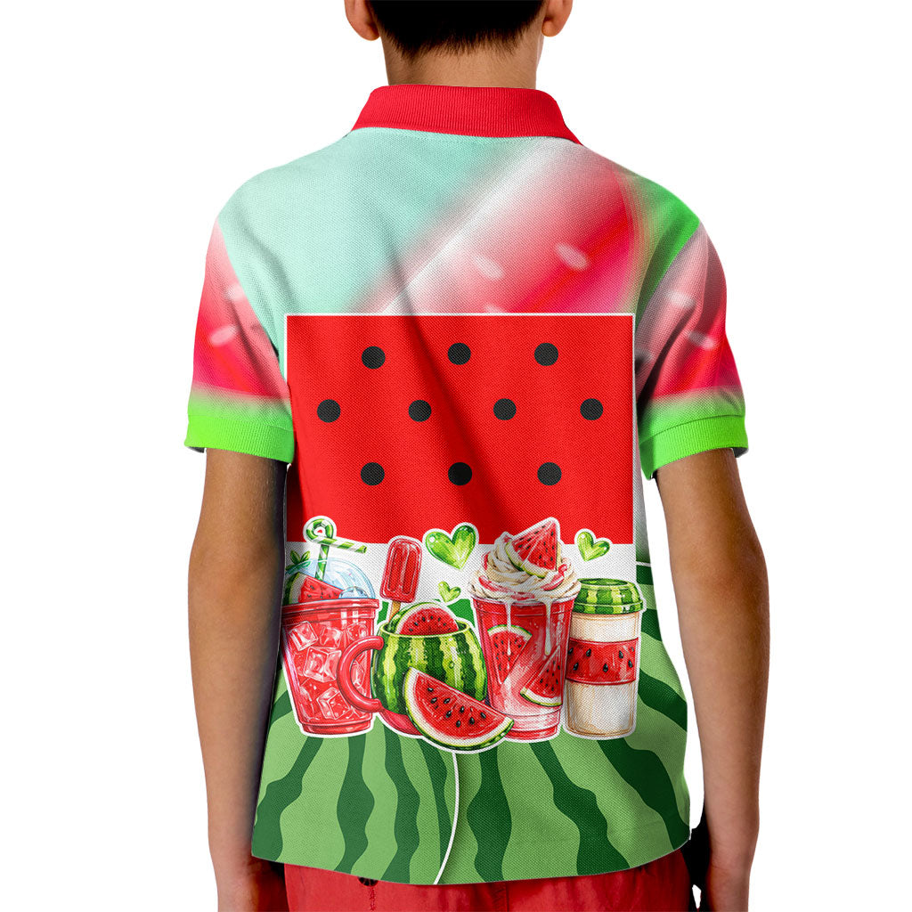 Summer Vibes Watermelon Kid Polo Shirt Drinks And Fruit - Vibrant Watercolor Style - Tropical Vacation Art