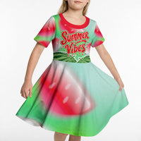 Summer Vibes Watermelon Kid Short Sleeve Dress Drinks And Fruit - Vibrant Watercolor Style - Tropical Vacation Art