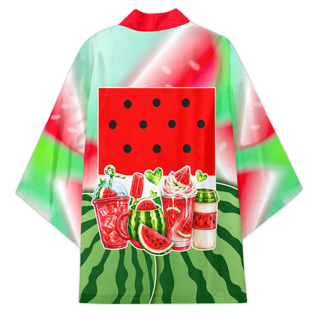 Summer Vibes Watermelon Kimono Drinks And Fruit - Vibrant Watercolor Style - Tropical Vacation Art