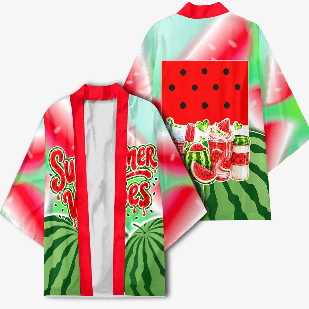 Summer Vibes Watermelon Kimono Drinks And Fruit - Vibrant Watercolor Style - Tropical Vacation Art