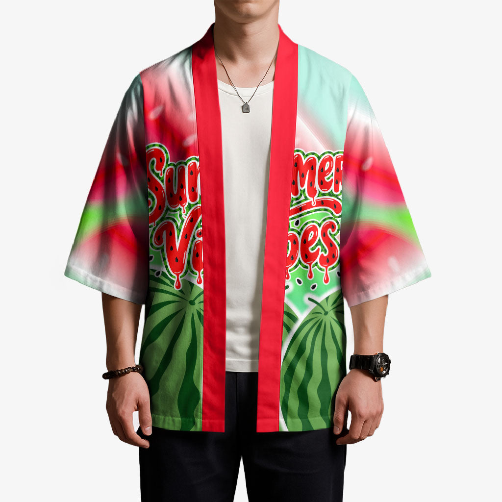 Summer Vibes Watermelon Kimono Drinks And Fruit - Vibrant Watercolor Style - Tropical Vacation Art