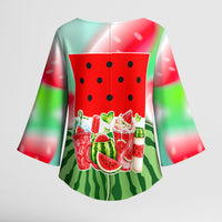 Summer Vibes Watermelon Kimono Sleeve Blouse Drinks And Fruit - Vibrant Watercolor Style - Tropical Vacation Art
