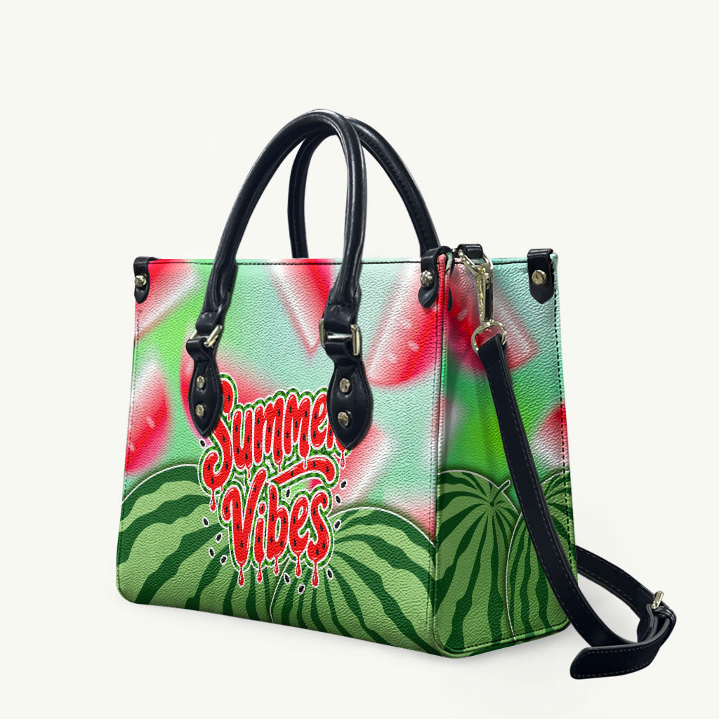 Summer Vibes Watermelon Leather Bag Drinks And Fruit - Vibrant Watercolor Style - Tropical Vacation Art