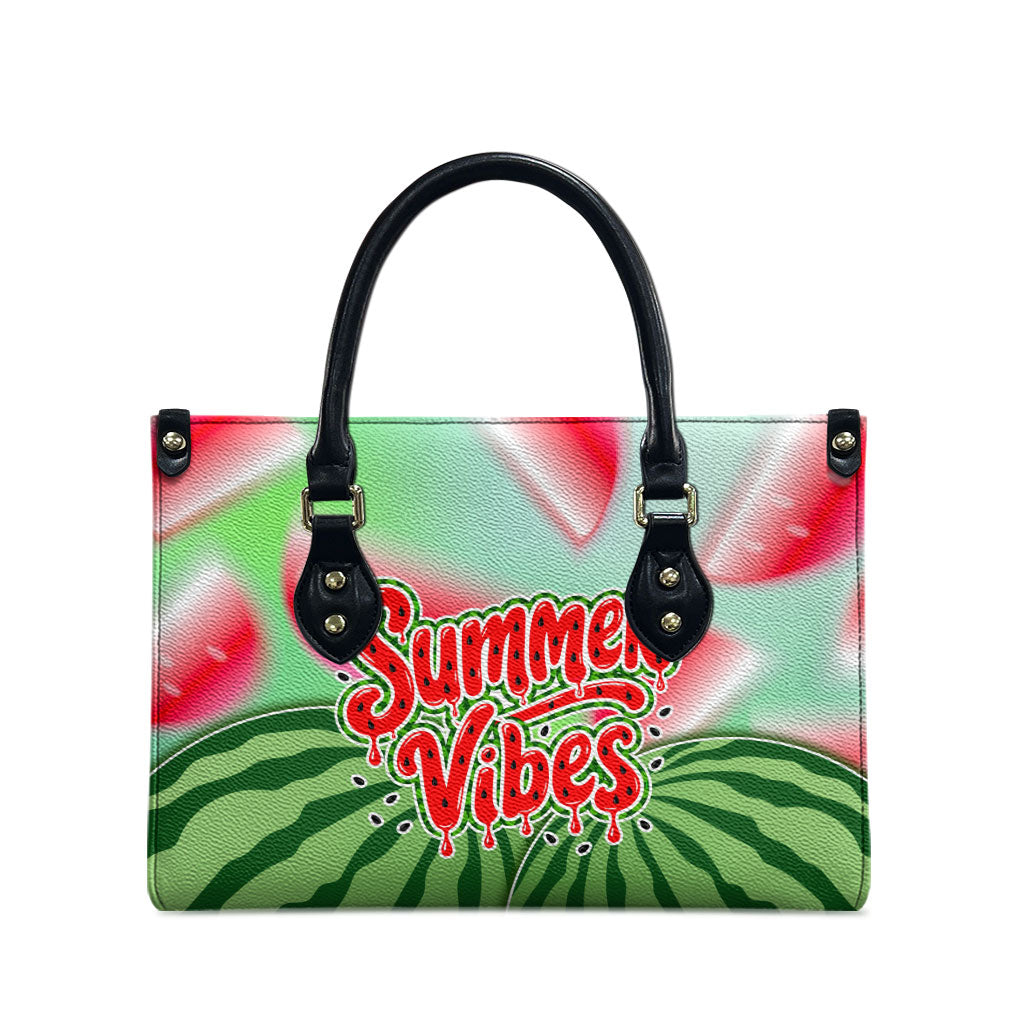 Summer Vibes Watermelon Leather Bag Drinks And Fruit - Vibrant Watercolor Style - Tropical Vacation Art